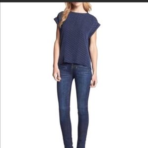 Navy Silk Theory Short Sleeved Blouse